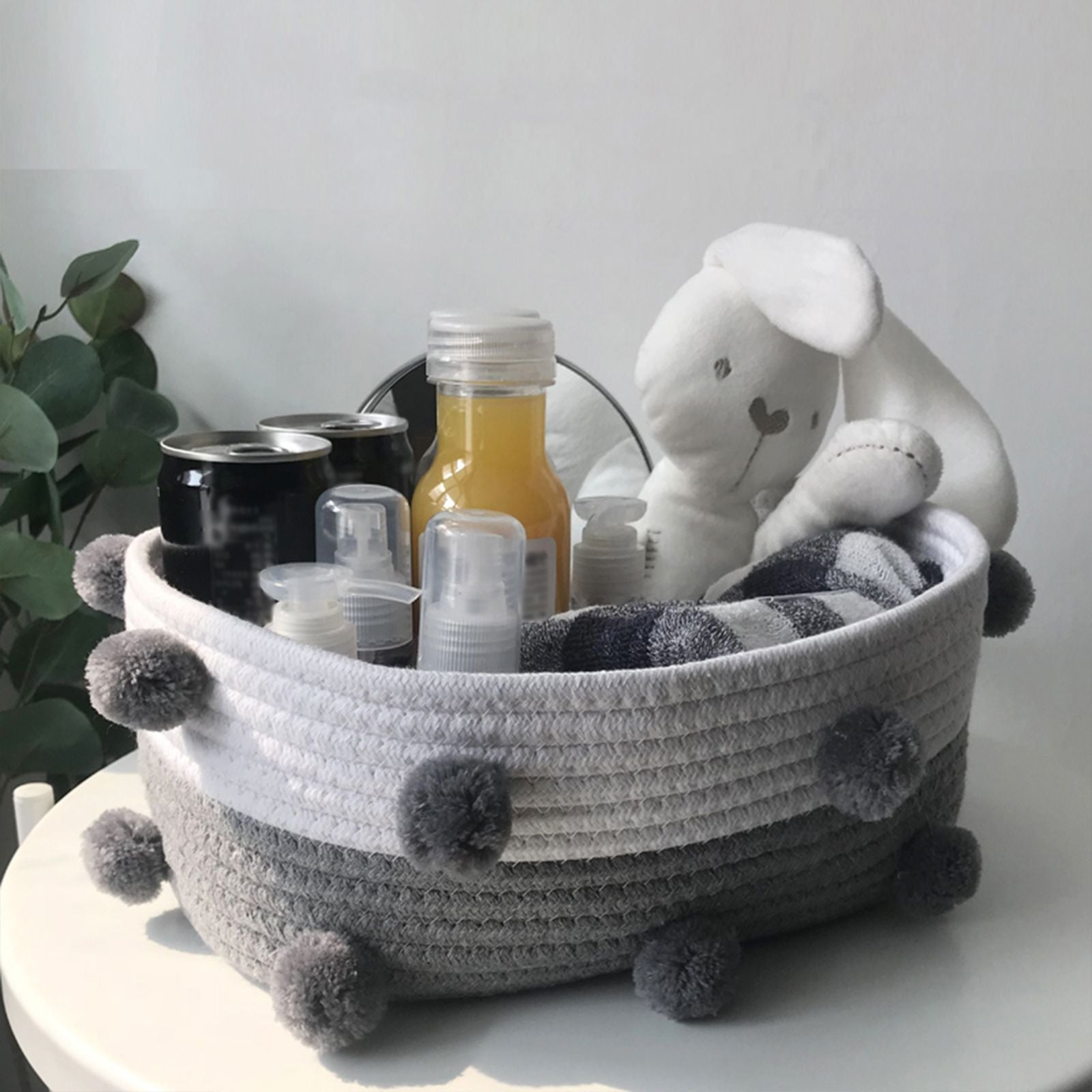 Cotton Rope Knitting With Fur Ball Storage Basket Snacks Keys Sundries Basket V1294-YM0523-220209HJ01-1
