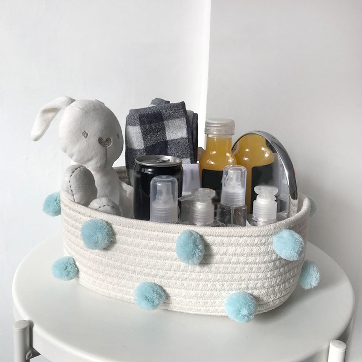 Cotton Rope Knitting With Fur Ball Storage Basket Snacks Keys Sundries Basket V1294-YM0523-220209HJ01-1