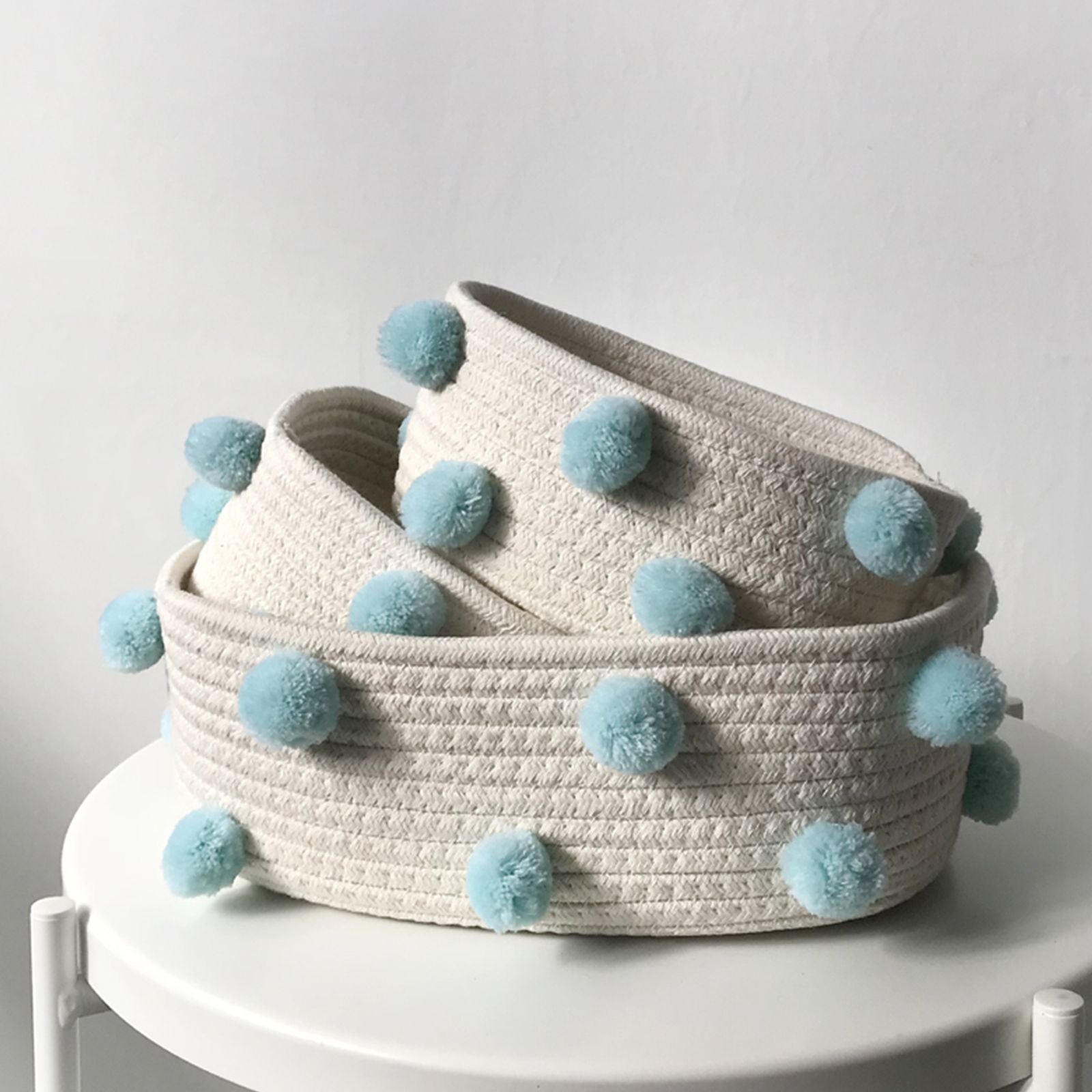 Cotton Rope Knitting With Fur Ball Storage Basket Snacks Keys Sundries Basket V1294-YM0523-220209HJ01-1