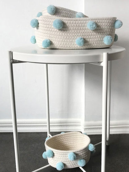 Cotton Rope Knitting With Fur Ball Storage Basket Snacks Keys Sundries Basket V1294-YM0523-220209HJ01-1