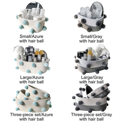 Cotton Rope Knitting With Fur Ball Storage Basket Snacks Keys Sundries Basket V1294-YM0523-220209HJ01-1