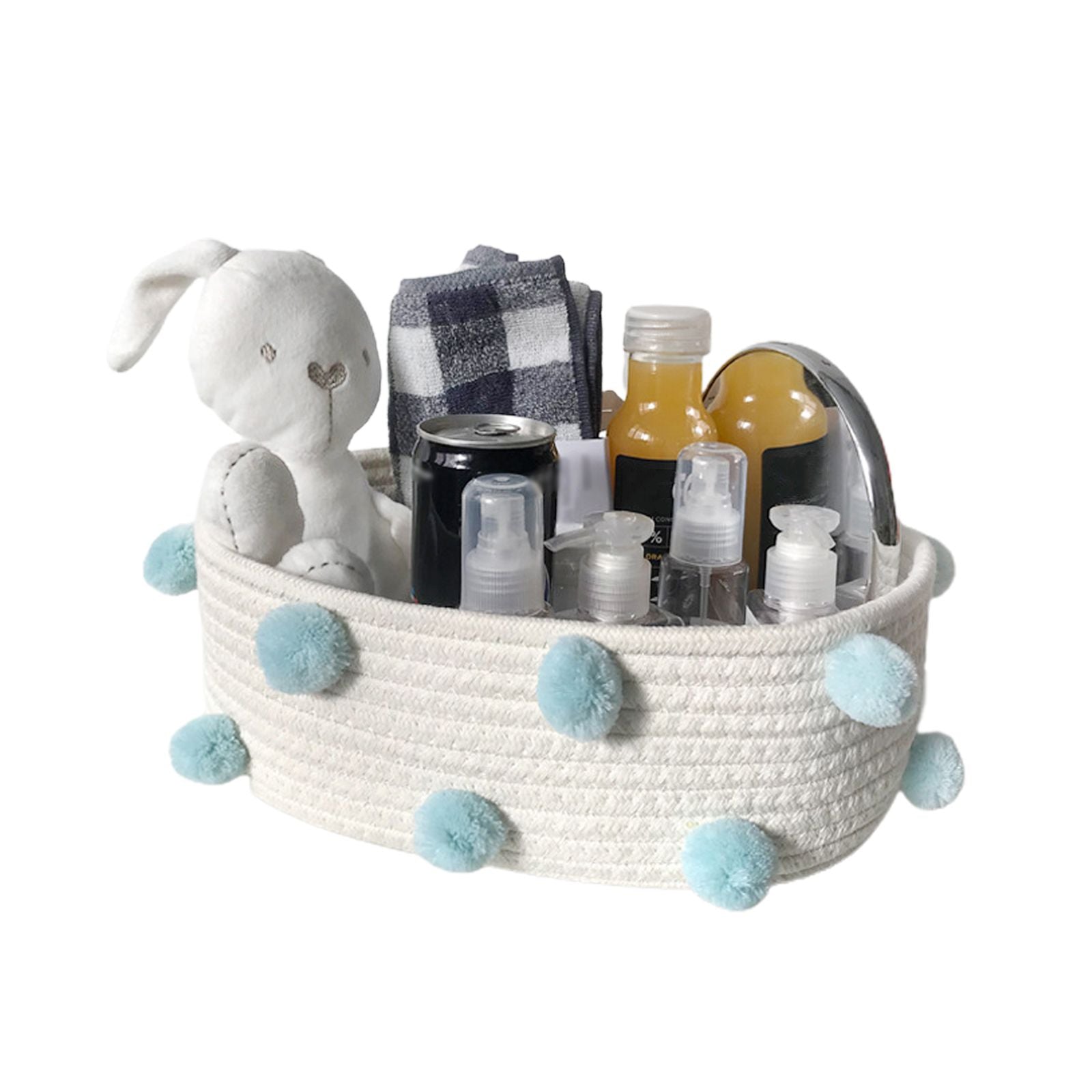 Cotton Rope Knitting With Fur Ball Storage Basket Snacks Keys Sundries Basket V1294-YM0523-220209HJ01-2