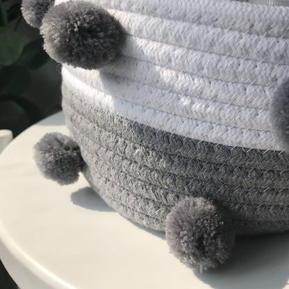 Cotton Rope Knitting With Fur Ball Storage Basket Snacks Keys Sundries Basket V1294-YM0523-220209HJ01-2
