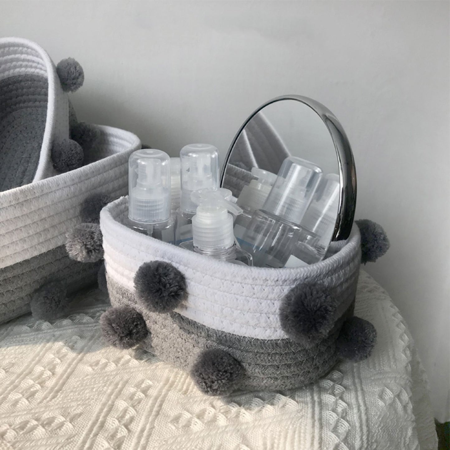 Cotton Rope Knitting With Fur Ball Storage Basket Snacks Keys Sundries Basket V1294-YM0523-220209HJ01-2
