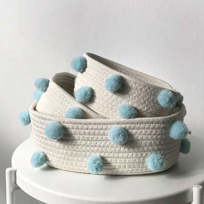 Cotton Rope Knitting With Fur Ball Storage Basket Snacks Keys Sundries Basket V1294-YM0523-220209HJ01-2