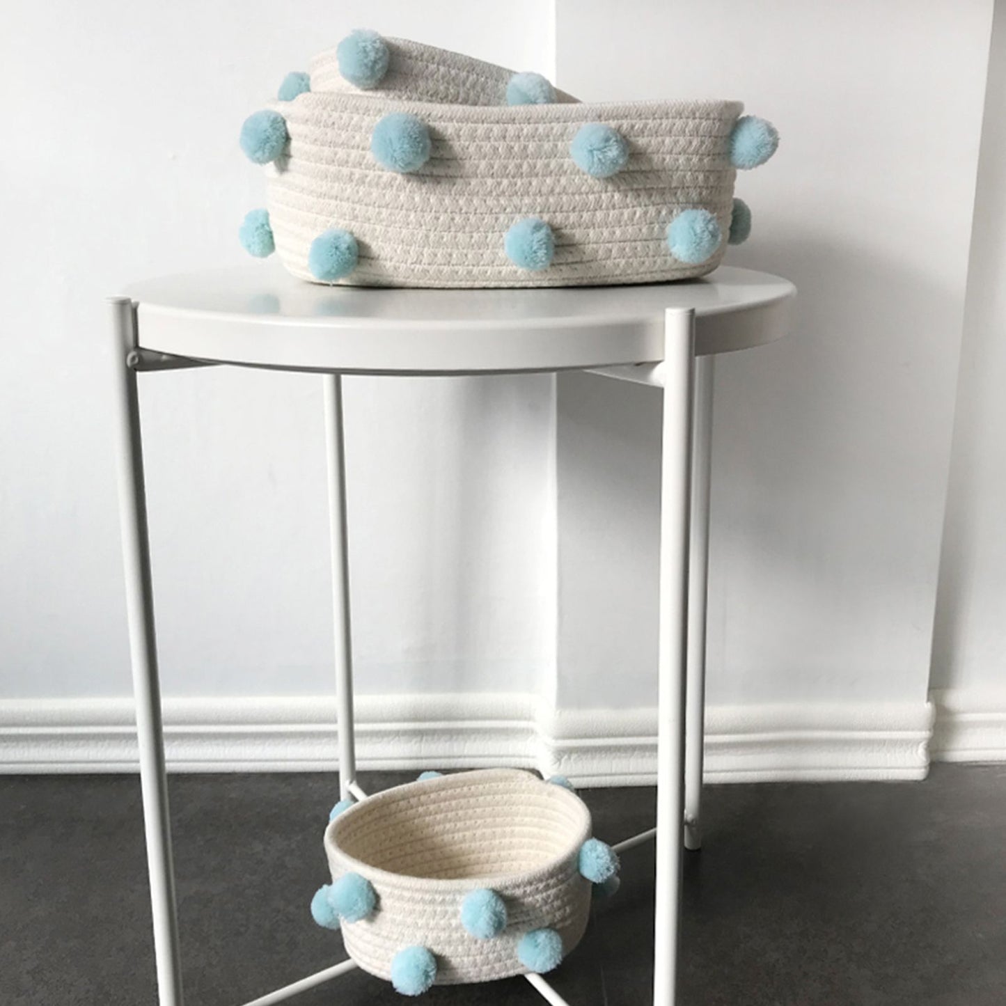Cotton Rope Knitting With Fur Ball Storage Basket Snacks Keys Sundries Basket V1294-YM0523-220209HJ01-2