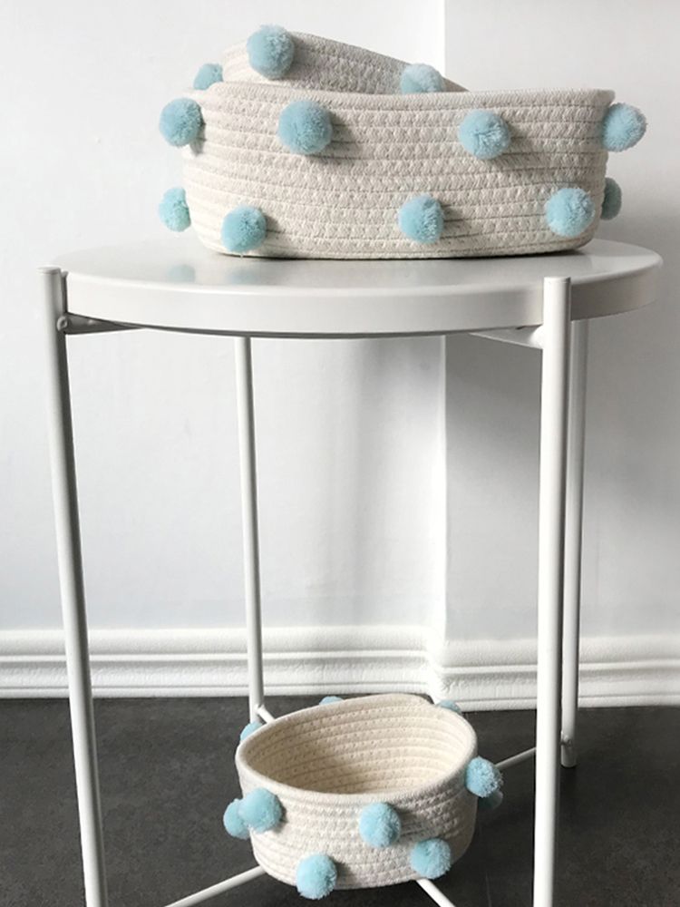Cotton Rope Knitting With Fur Ball Storage Basket Snacks Keys Sundries Basket V1294-YM0523-220209HJ01-2