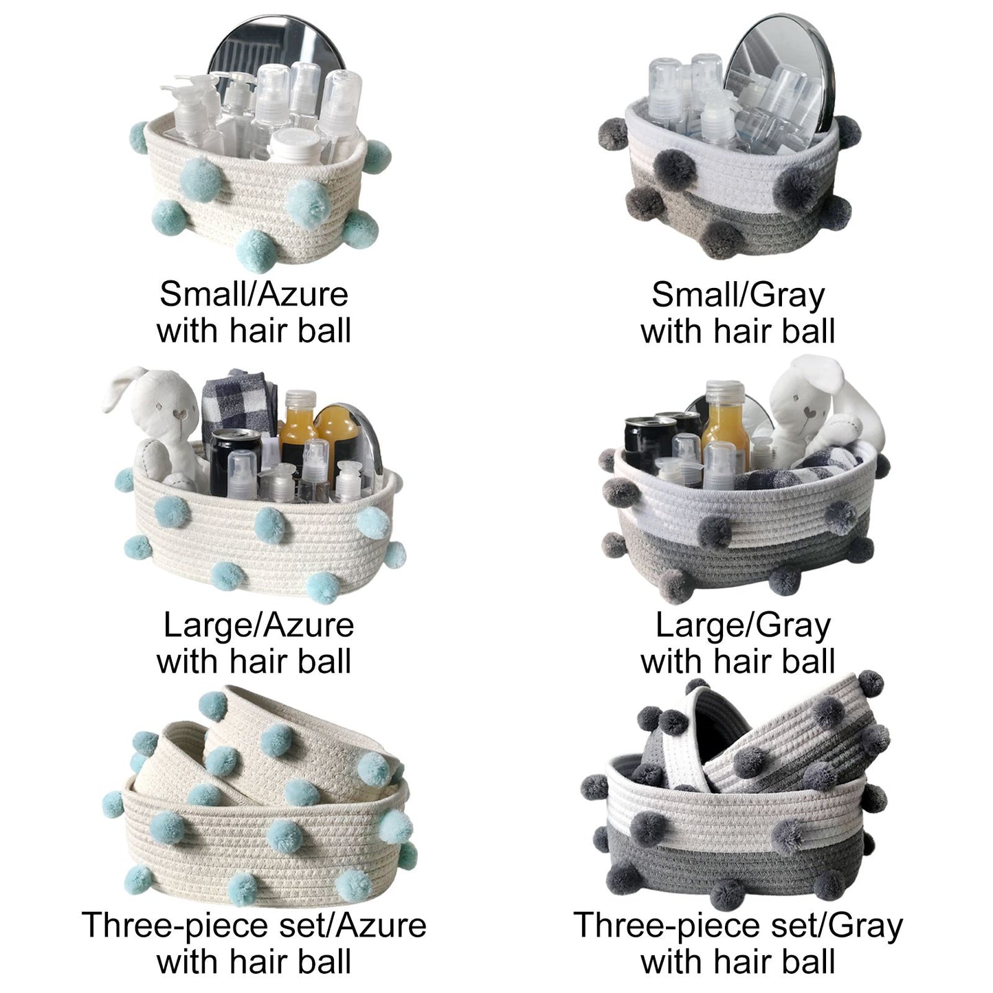 Cotton Rope Knitting With Fur Ball Storage Basket Snacks Keys Sundries Basket V1294-YM0523-220209HJ01-2