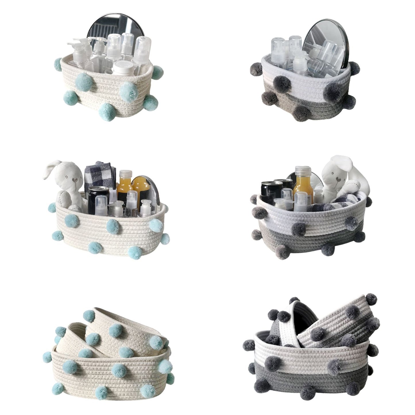Cotton Rope Knitting With Fur Ball Storage Basket Snacks Keys Sundries Basket V1294-YM0523-220209HJ01-2