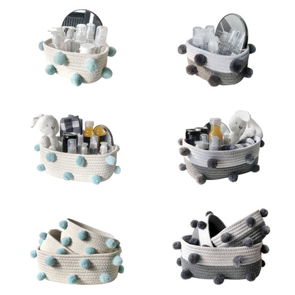 Cotton Rope Knitting With Fur Ball Storage Basket Snacks Keys Sundries Basket V1294-YM0523-220209HJ01-2