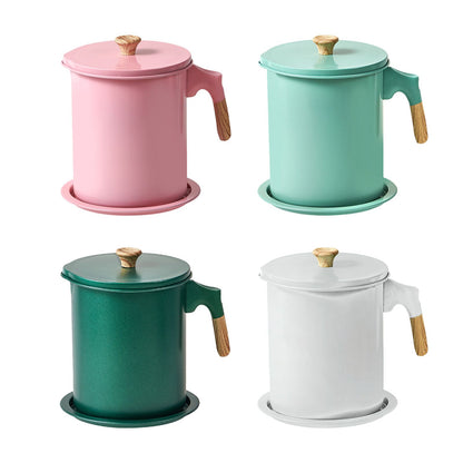 Household Mesh Oil Filter Tank with Lid Large Capacity Grease Container Oil Storage Pot V1294-YM0523-220212GS01-1