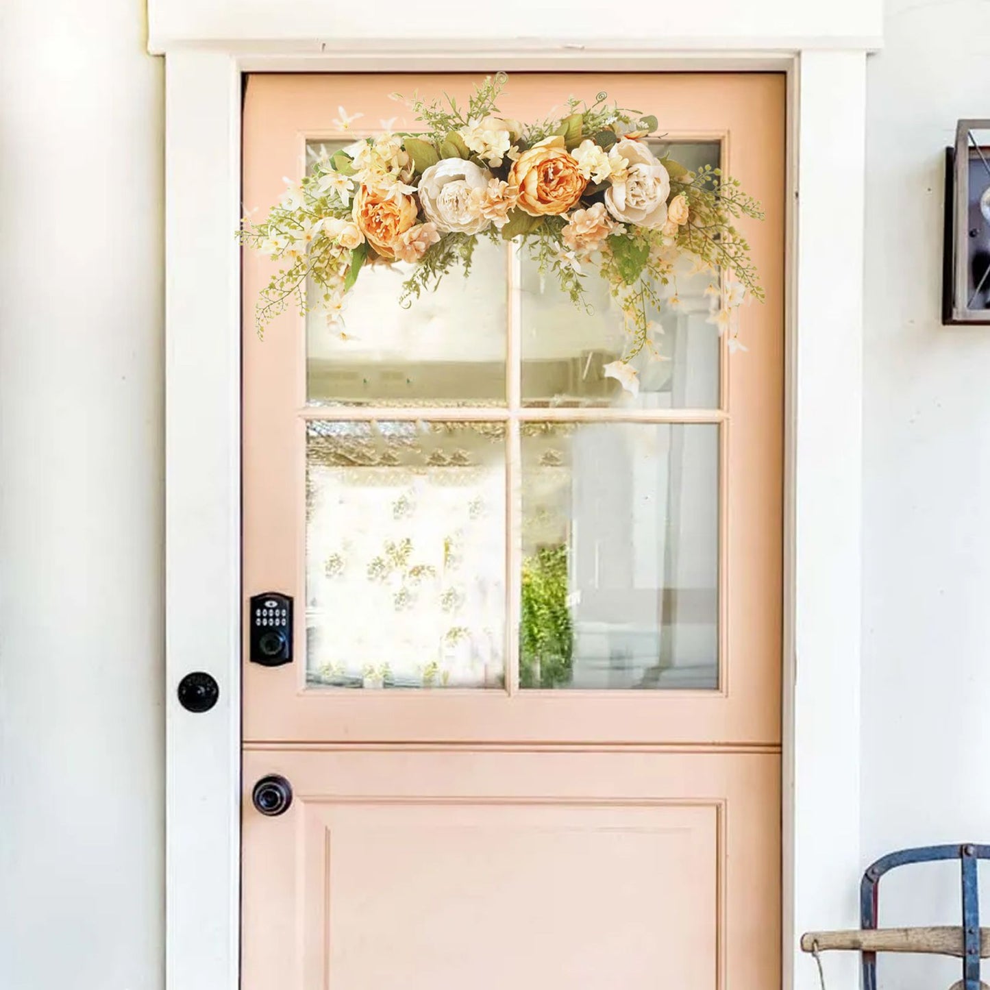 Spring Door Wreath Hanging Decorative Lintel Wreath Artificial Peony Flower Swag for Wedding Arch V1294-YM0523-220224XY01-4