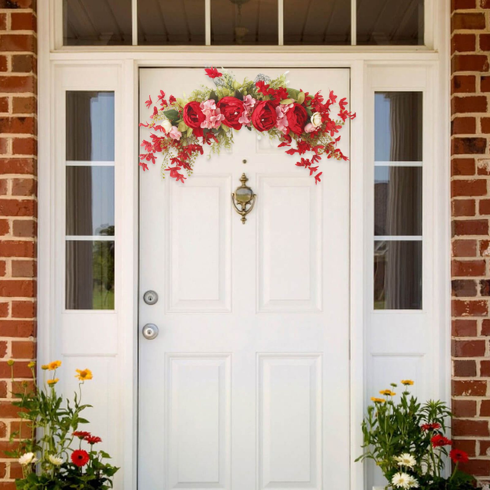 Spring Door Wreath Hanging Decorative Lintel Wreath Artificial Peony Flower Swag for Wedding Arch V1294-YM0523-220224XY01-5