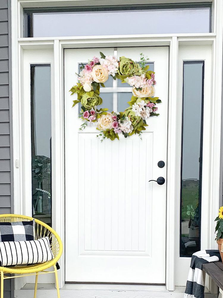 Christmas Wreath Handcraft Peony Wreath Artificial Spring Garland Wreath for Door Wall Wedding Party Home V1294-YM0523-220225XU01-2