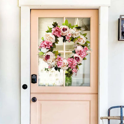 Artificial Peony Wreath Rattan Silk Cloth Simulation Decorative Front Door Wreath for Indoor Outdoor V1294-YM0523-220225XU01-3