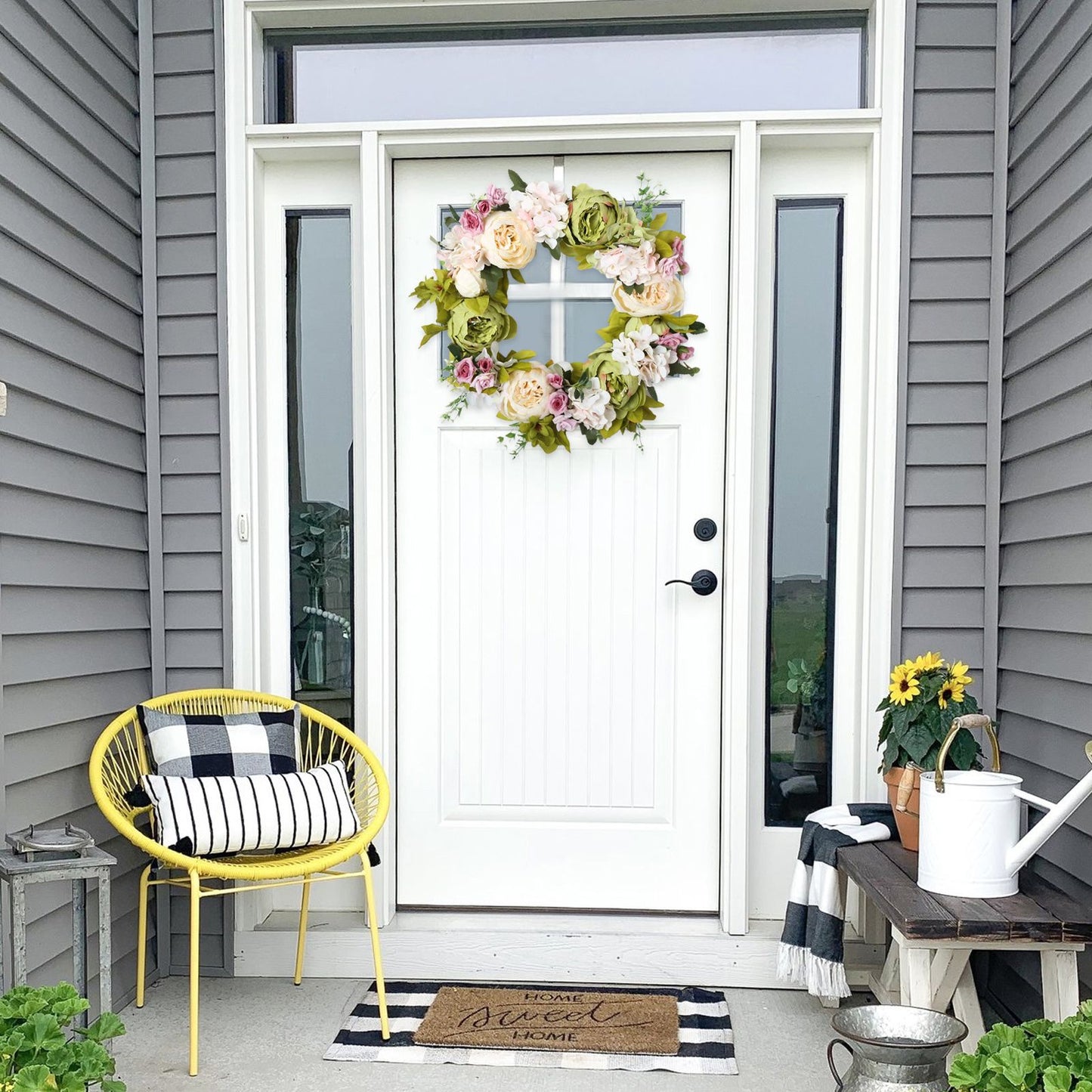Artificial Peony Wreath Rattan Silk Cloth Simulation Decorative Front Door Wreath for Indoor Outdoor V1294-YM0523-220225XU01-3