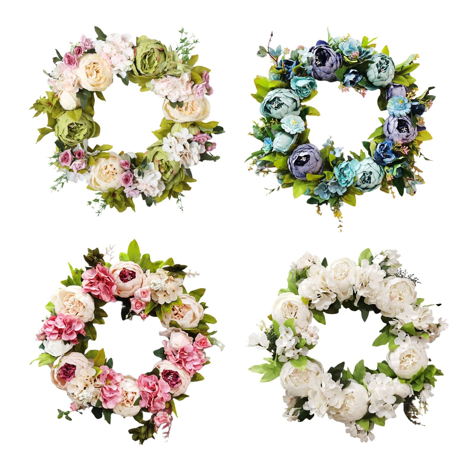 Artificial Peony Wreath Rattan Silk Cloth Simulation Decorative Front Door Wreath for Indoor Outdoor V1294-YM0523-220225XU01-3