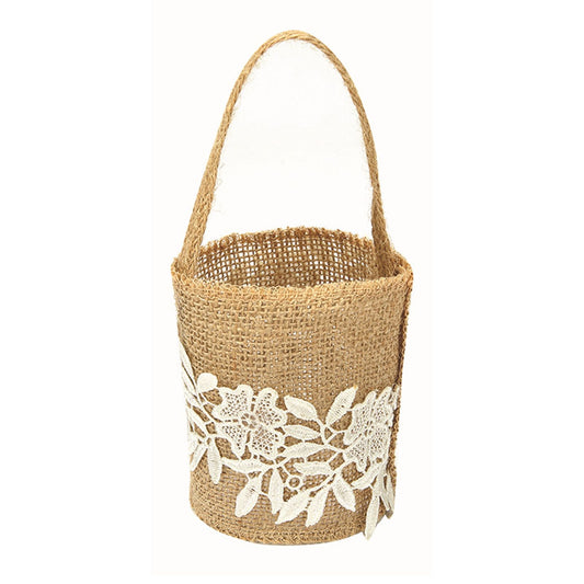 Burlap Flower Basket European Retro Flower Girl Basket Handmade Wedding Candy Basket V1294-YM0523-220226XU02-6
