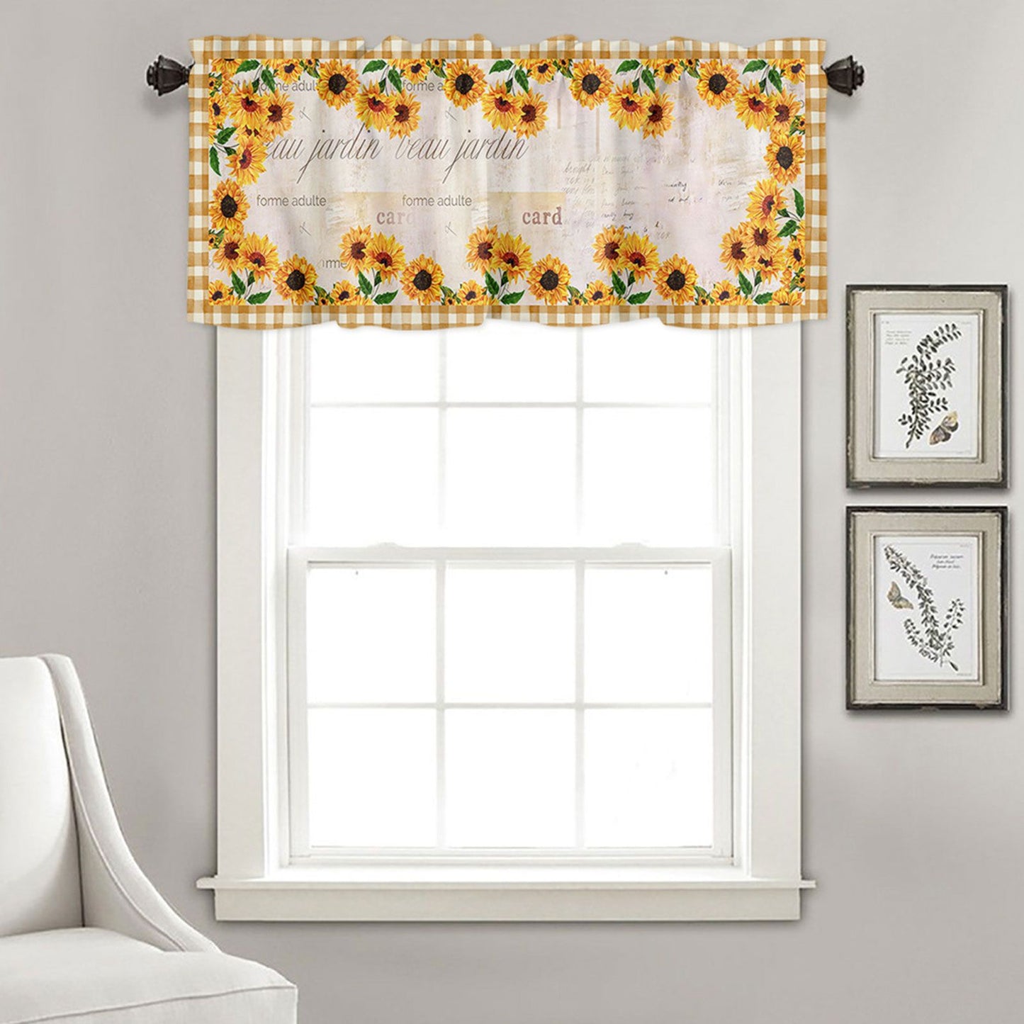 Sunflower Patterned Short Curtains Window Valance V1294-YM0523-220308WQ01-2
