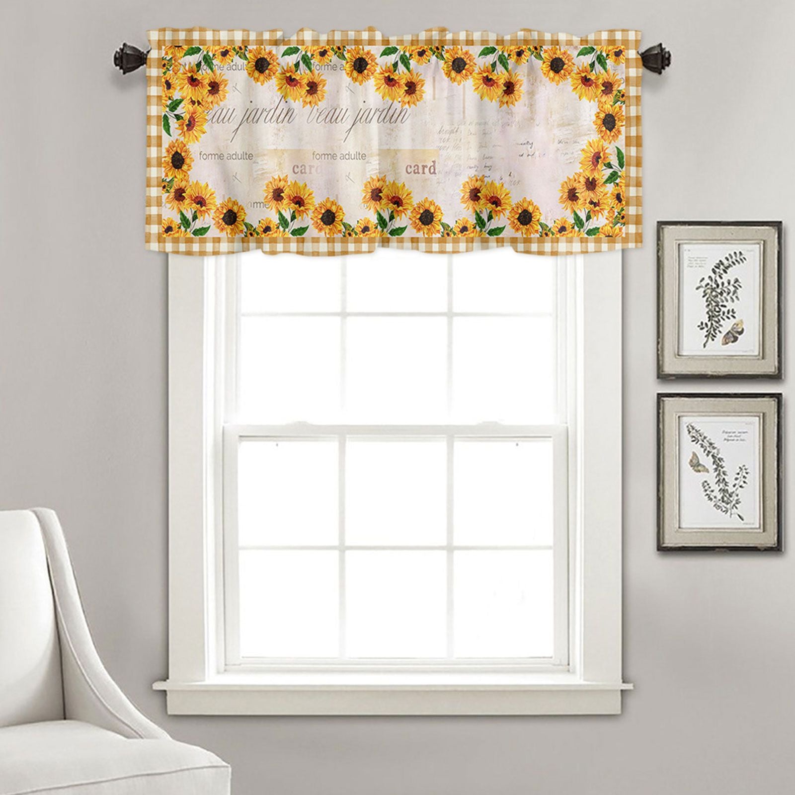 Sunflower Patterned Short Curtains Window Valance V1294-YM0523-220308WQ01-2