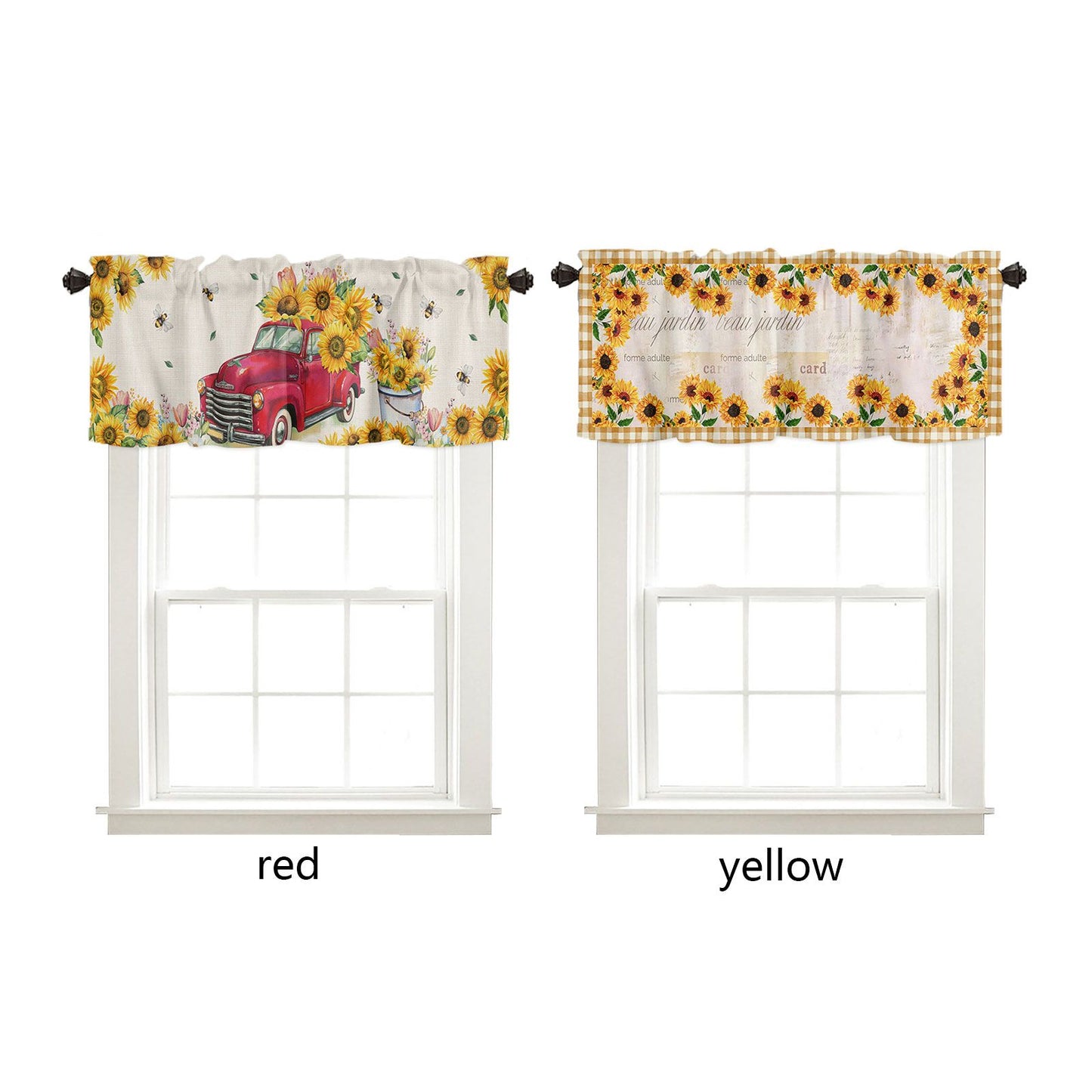 Sunflower Patterned Short Curtains Window Valance V1294-YM0523-220308WQ01-2
