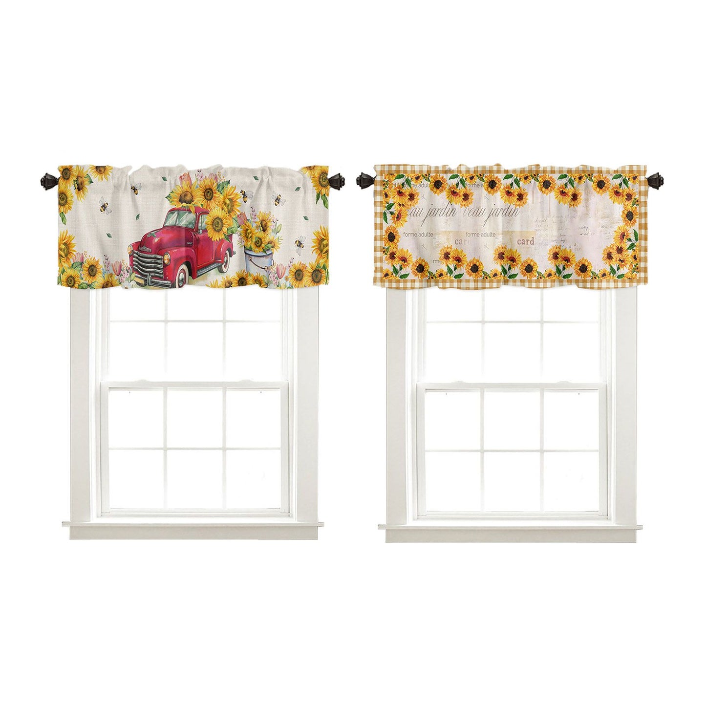 Sunflower Patterned Short Curtains Window Valance V1294-YM0523-220308WQ01-2