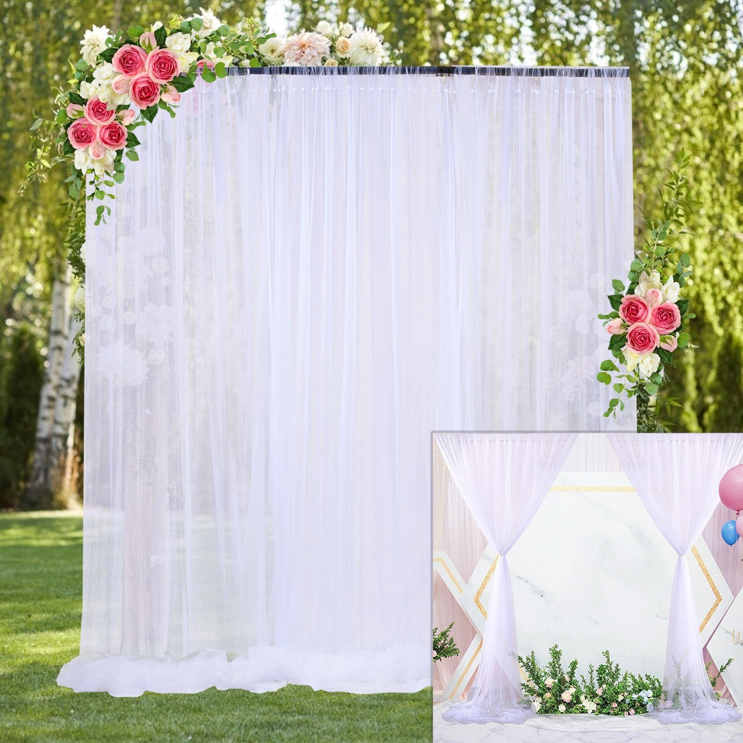 Wedding Party Window Screen Decoration Bedroom Outdoor Semi Transparent Mesh Curtains V1294-YM0523-220322QY03-1