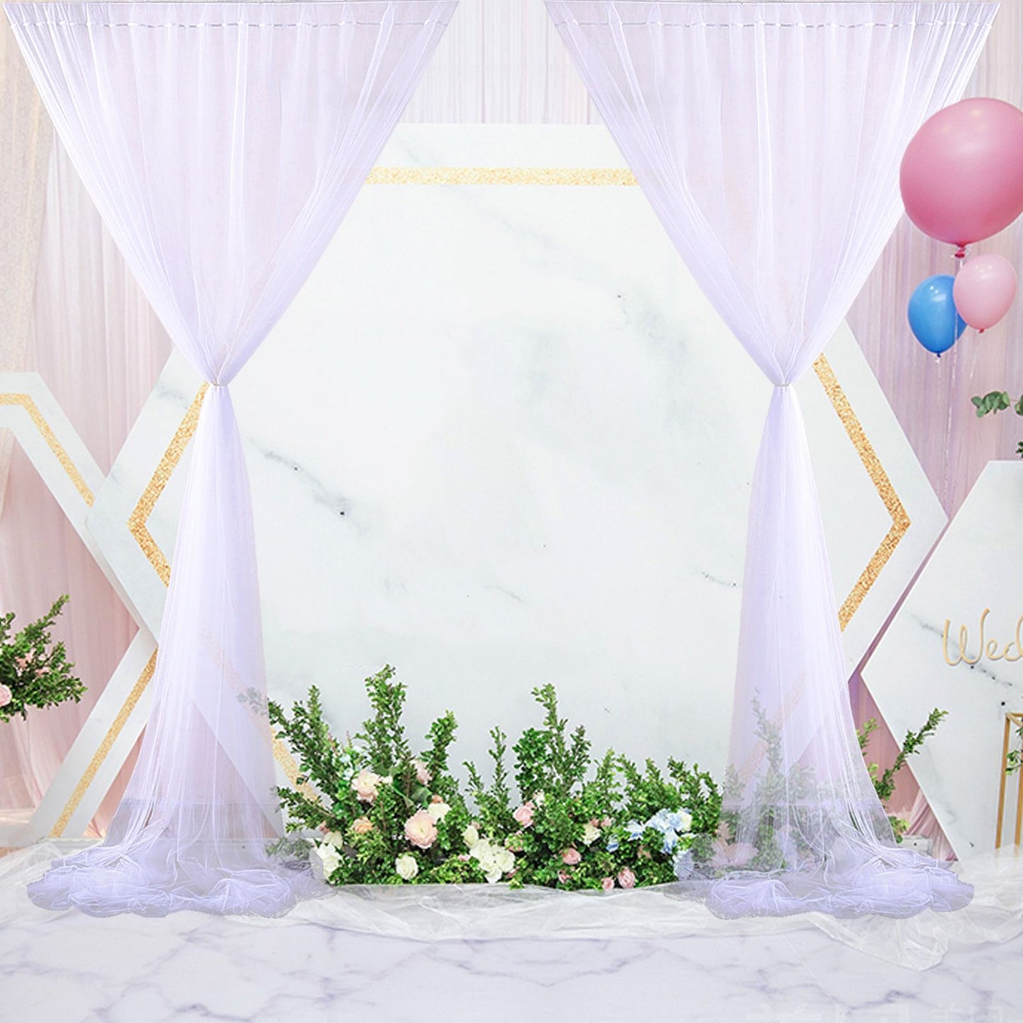 Wedding Party Window Screen Decoration Bedroom Outdoor Semi Transparent Mesh Curtains V1294-YM0523-220322QY03-1