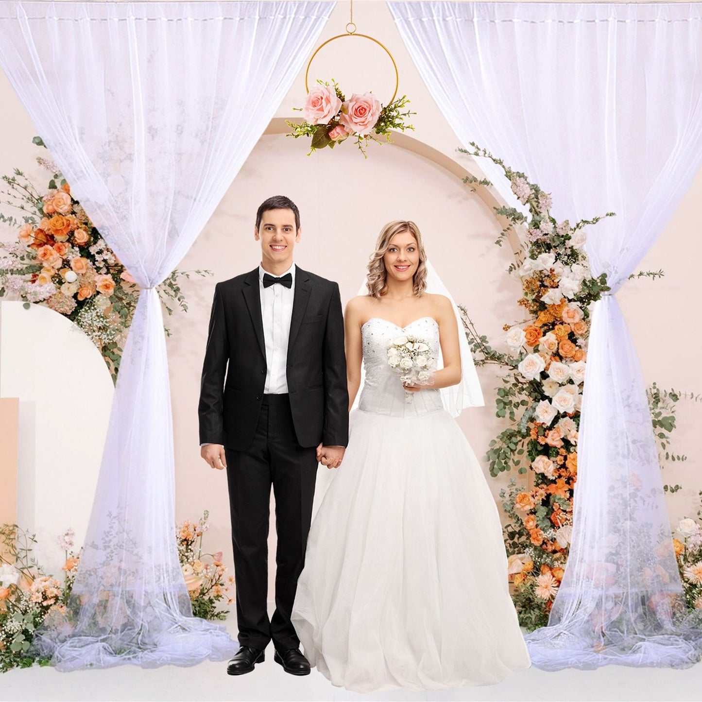 Wedding Party Window Screen Decoration Bedroom Outdoor Semi Transparent Mesh Curtains V1294-YM0523-220322QY03-2