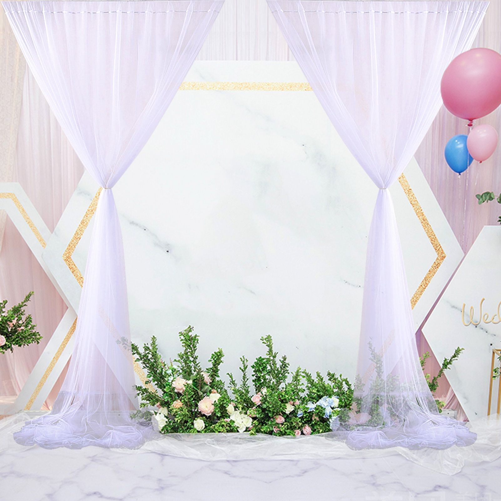 Wedding Party Window Screen Decoration Bedroom Outdoor Semi Transparent Mesh Curtains V1294-YM0523-220322QY03-2