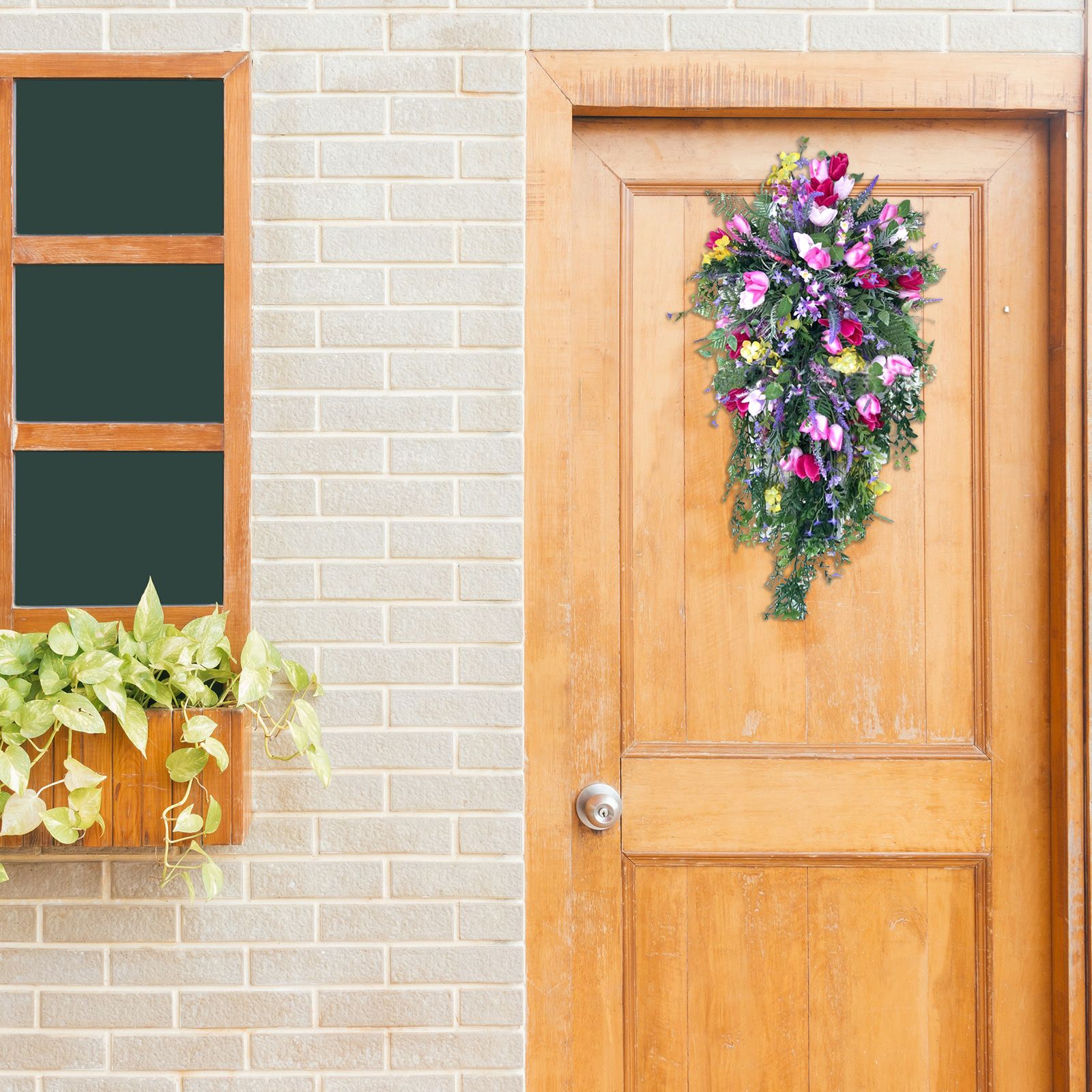 Artificial Flower Wreath Wreath with Lilacs Hyacinths Hydrangeas Spring Summer Floral Greenery Wreath E Large V1294-YM0523-220323DY02-10