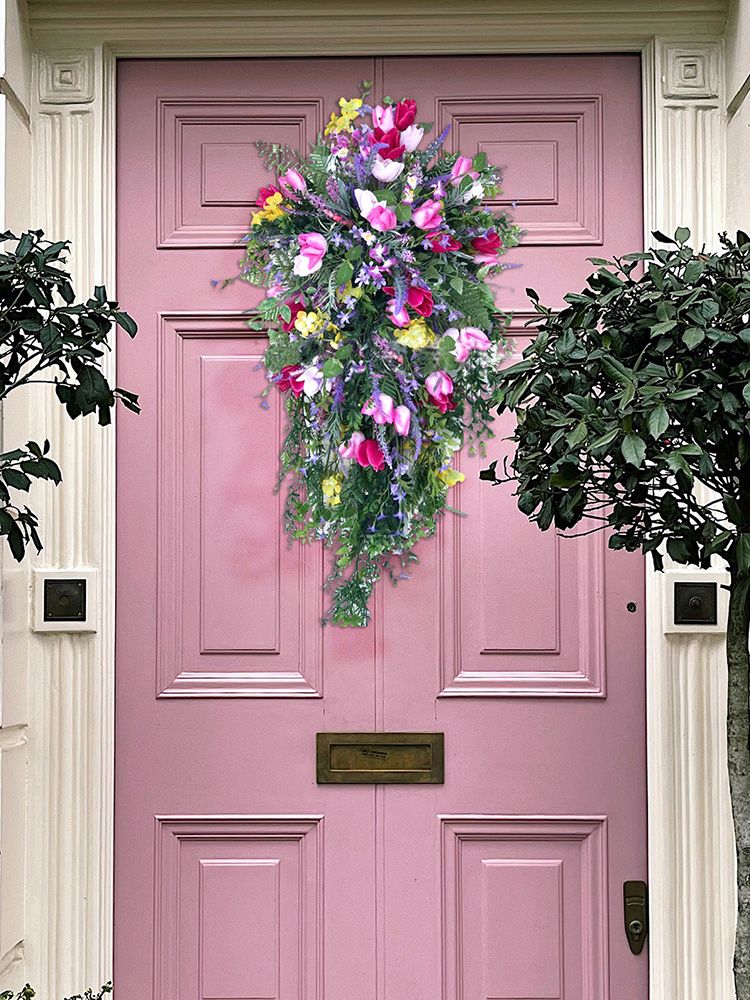 Artificial Flower Wreath Wreath with Lilacs Hyacinths Hydrangeas Spring Summer Floral Greenery Wreath E Large V1294-YM0523-220323DY02-10