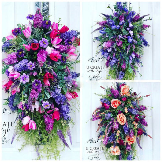 Artificial Flower Wreath Wreath with Lilacs Hyacinths Hydrangeas Spring Summer Floral Greenery Wreath E Small V1294-YM0523-220323DY02-9