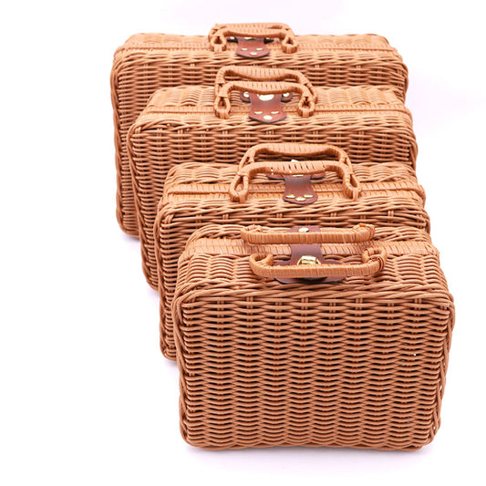 Vintage Handmade Imitation Rattan Woven Storage Case Makeup Travel Picnic Shop Luggage Basket Holder Sundries V1294-YM0523-220323DY04-1