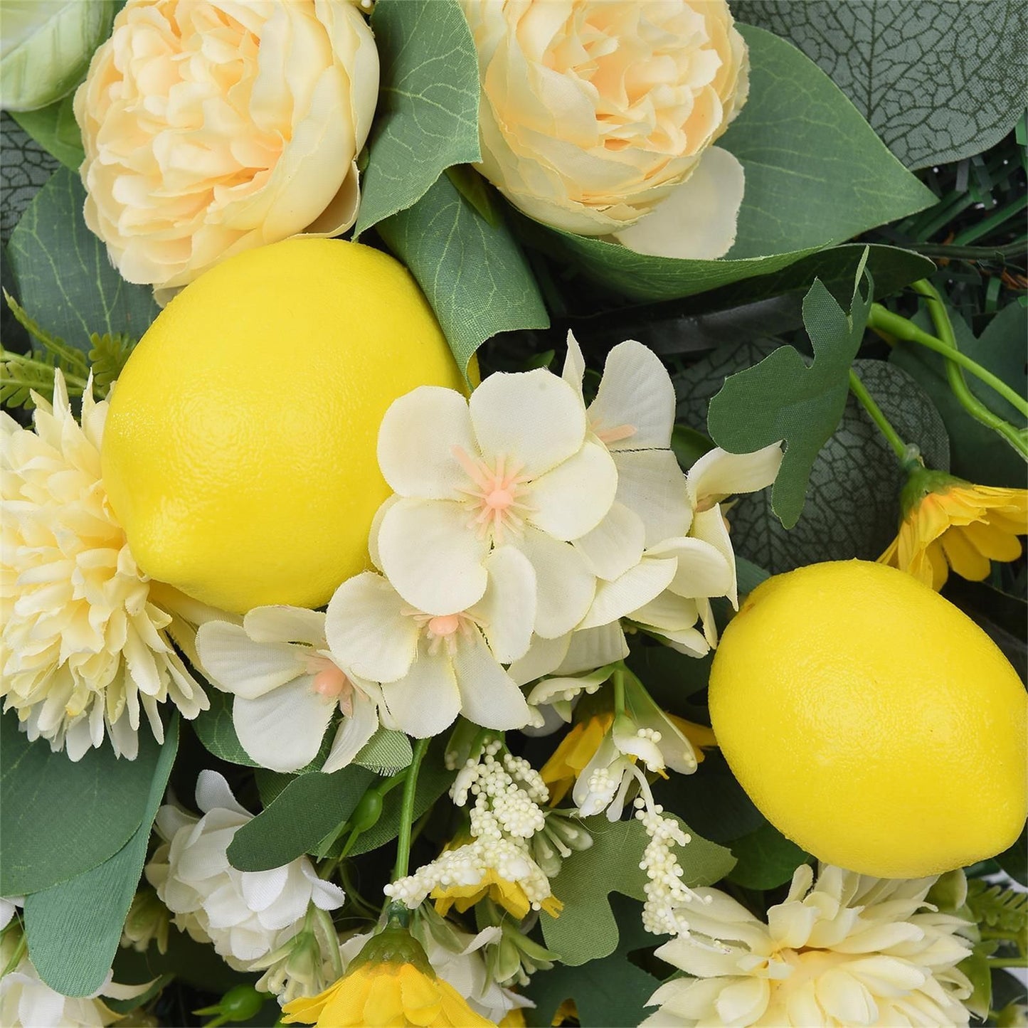 Spring Lemon Wreath Artificial Lemon Teardrop Wreath with Peony Flowers Green Leaves Decorative Fruit Wreath V1294-YM0523-220323TW02-2