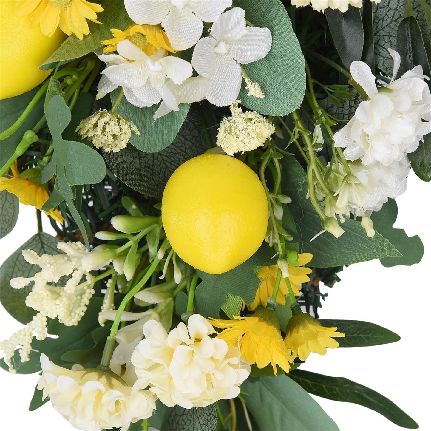 Spring Lemon Wreath Artificial Lemon Teardrop Wreath with Peony Flowers Green Leaves Decorative Fruit Wreath V1294-YM0523-220323TW02-2