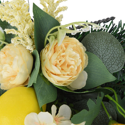 Spring Lemon Wreath Artificial Lemon Teardrop Wreath with Peony Flowers Green Leaves Decorative Fruit Wreath V1294-YM0523-220323TW02-2