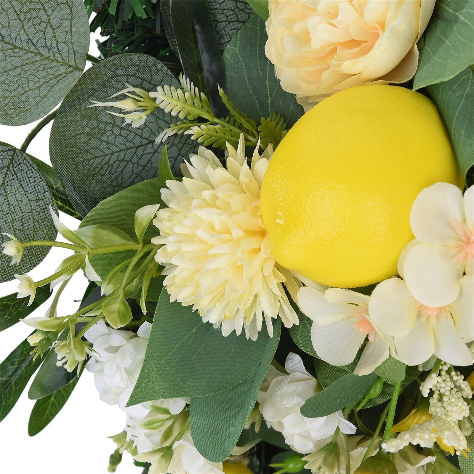 Spring Lemon Wreath Artificial Lemon Teardrop Wreath with Peony Flowers Green Leaves Decorative Fruit Wreath V1294-YM0523-220323TW02-2