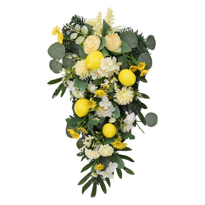 Spring Lemon Wreath Artificial Lemon Teardrop Wreath with Peony Flowers Green Leaves Decorative Fruit Wreath V1294-YM0523-220323TW02-2