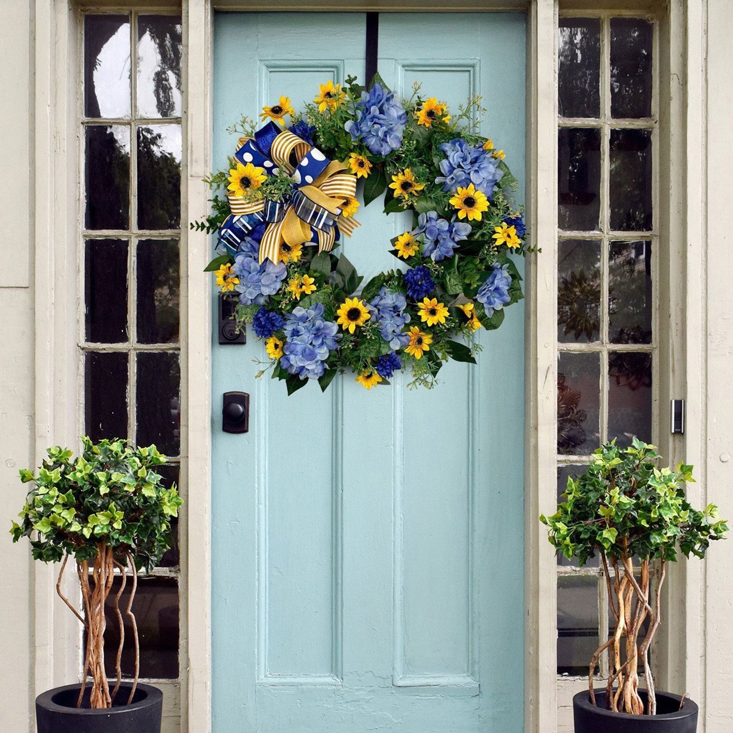 Blue and Yellow Wreaths Flower Garland Front Door V1294-YM0523-220328ZH04
