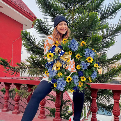 Blue and Yellow Wreaths Flower Garland Front Door V1294-YM0523-220328ZH04