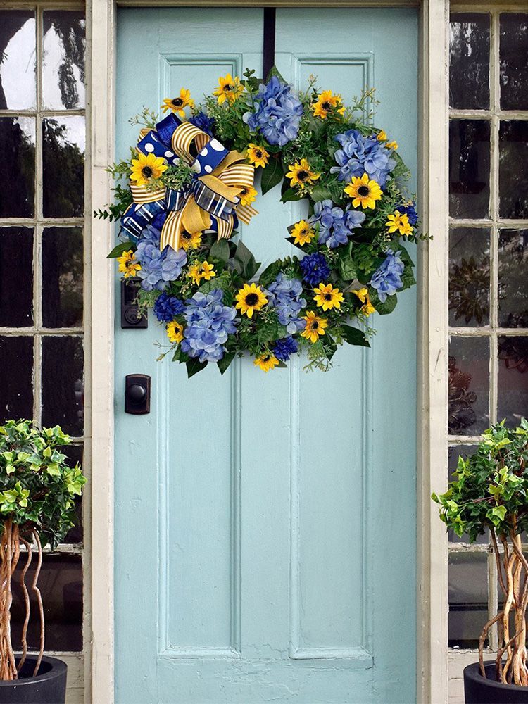 Blue and Yellow Wreaths Flower Garland Front Door V1294-YM0523-220328ZH04