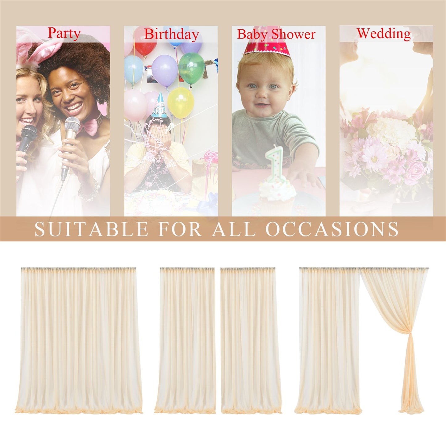 Backdrop Curtain Champagne 1.5x2.15m Yarn Durable Backdrop Drape for Wedding Party V1294-YM0523-220330LD02-4