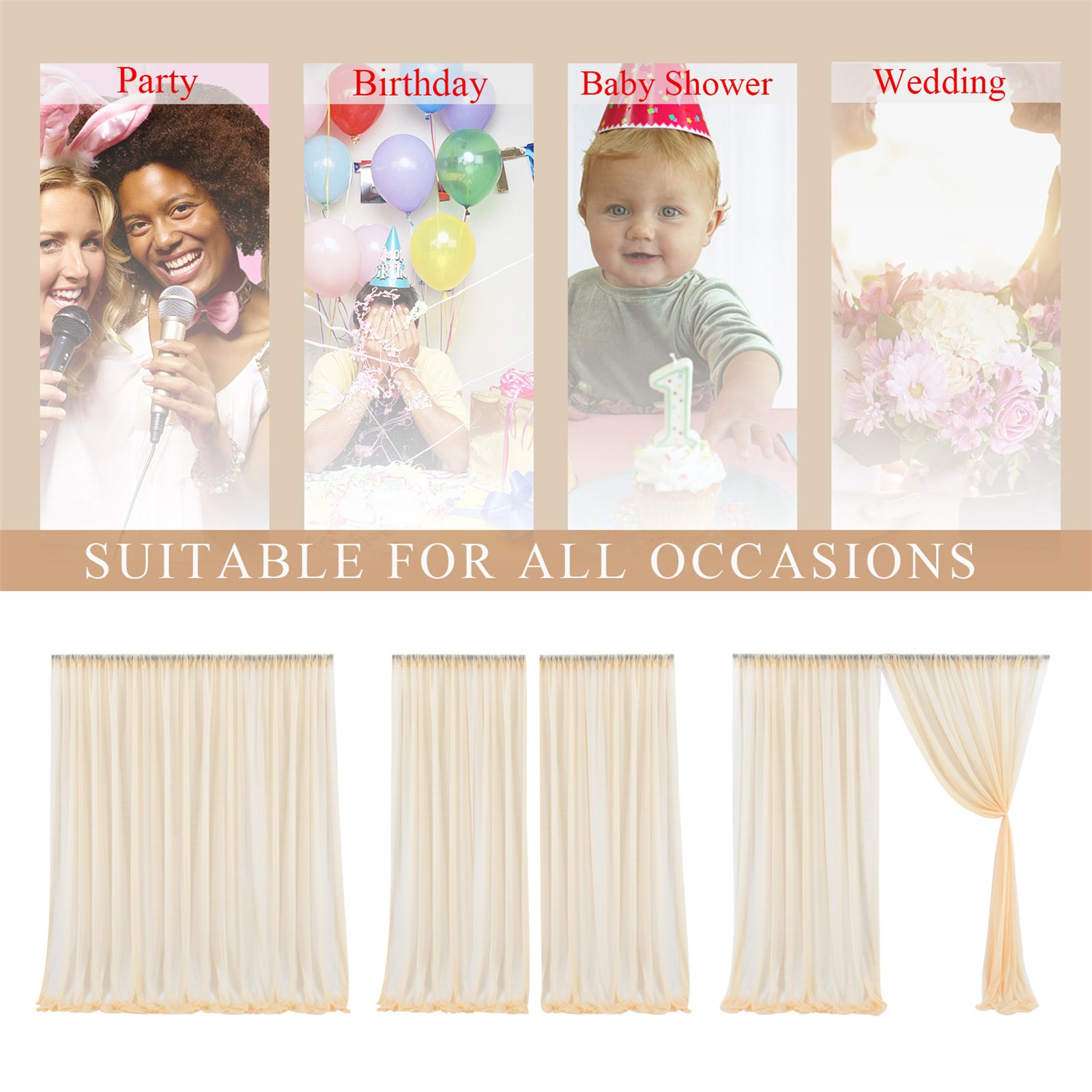 Backdrop Curtain Champagne 1.5x2.15m Yarn Durable Backdrop Drape for Wedding Party V1294-YM0523-220330LD02-4