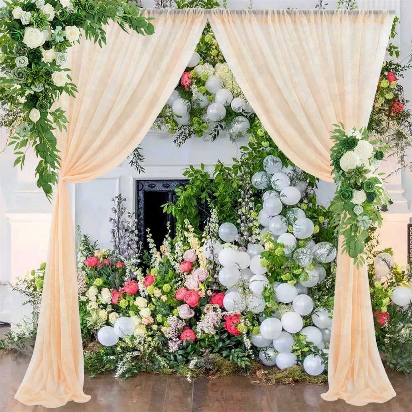 Backdrop Curtain Champagne 1.5x2.15m Yarn Durable Backdrop Drape for Wedding Party V1294-YM0523-220330LD02-4