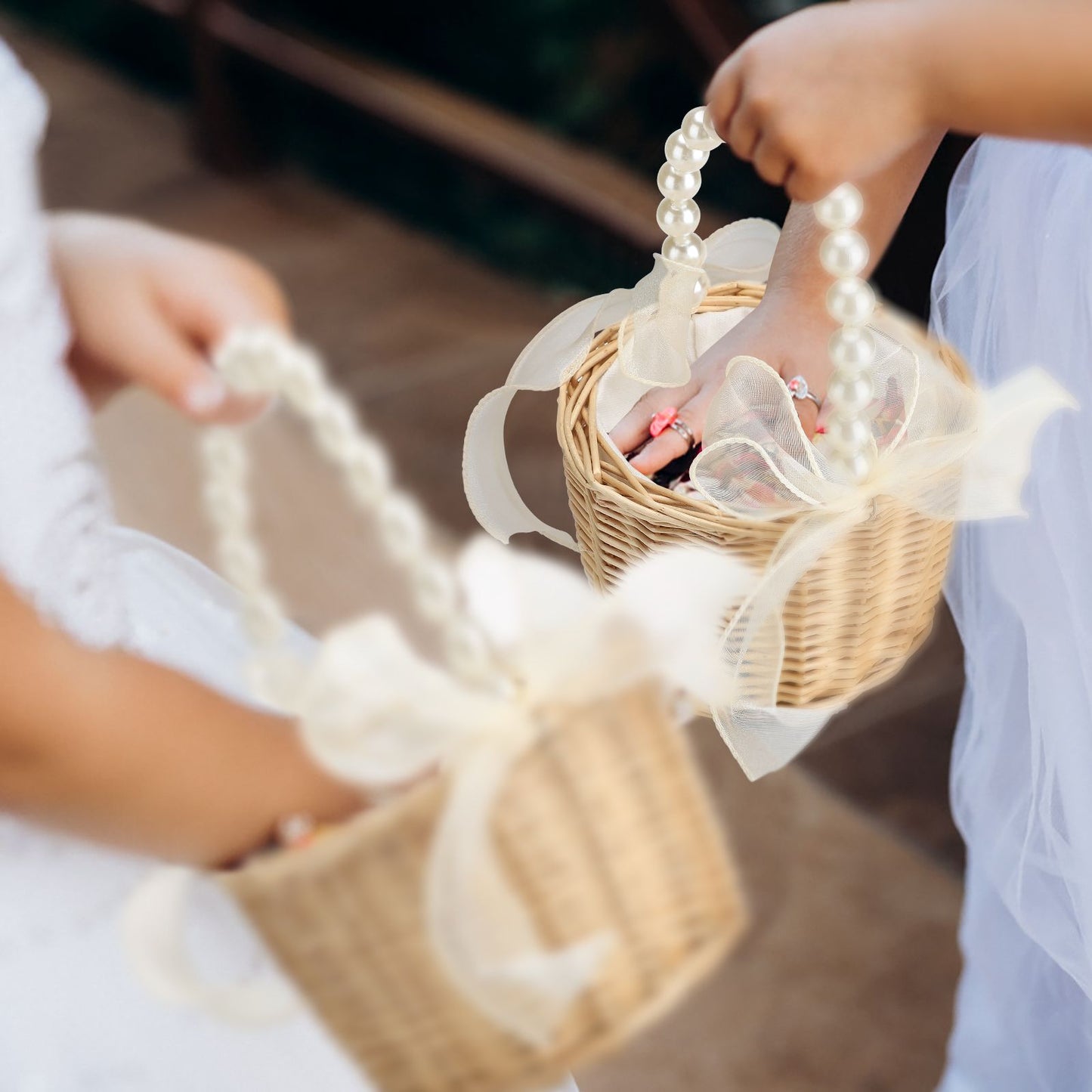 Wedding Ceremony Ring Pillow Flower Basket Portable Burlap Bowknot Vintage Wedding Basket V1294-YM0523-220331XY01-1