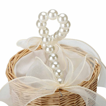 Wedding Ceremony Ring Pillow Flower Basket Portable Burlap Bowknot Vintage Wedding Basket V1294-YM0523-220331XY01-2