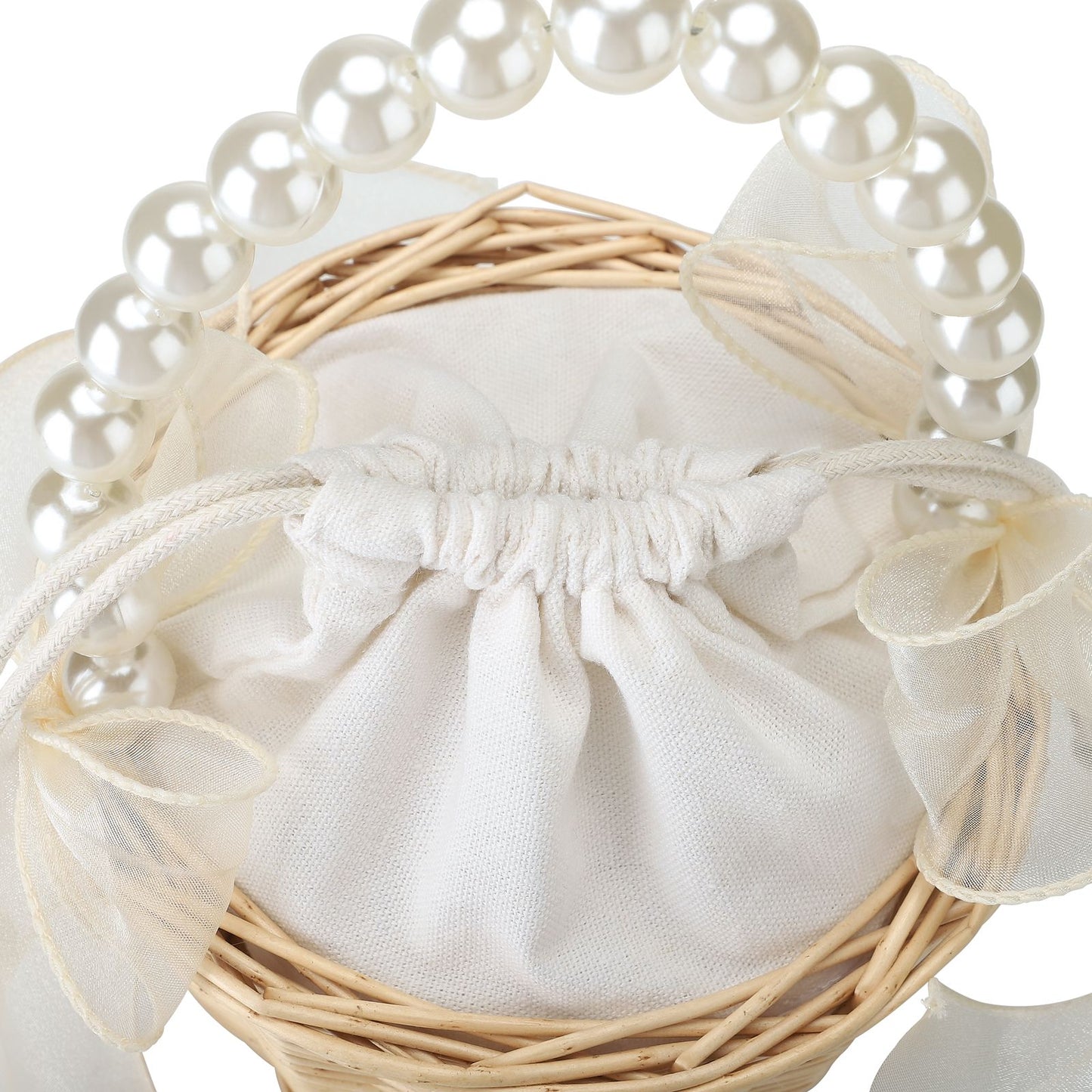 2pcs Pearl Carrying Basket Brown Rattan Small Pearl Handle Flower Basket for Wedding Gift Packaging V1294-YM0523-220331XY0138
