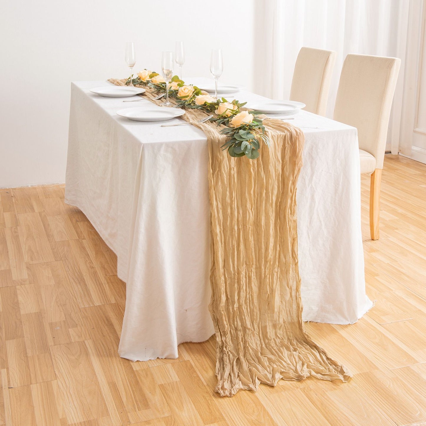 Pleated Cheese Cloth Table Flag Foldable Table Runner for Dining Table V1294-YM0523-220401YF14-4
