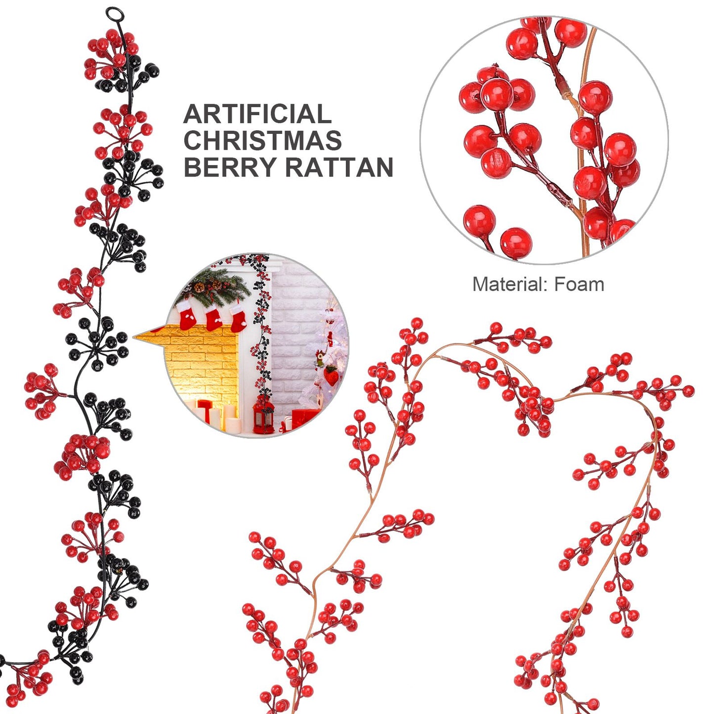 Artificial Berry Rattan with Black Berries Christmas Decoration Rattan for Mantelpiece Stair Handrail V1294-YM0523-220406TW08-1